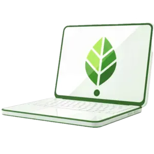 Laptop Öko mit Grünem Blatt
